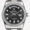 Replica Rolex Day-Date Black Dial Diamond Markers Diamond Bezel 18k white Gold - Image 2
