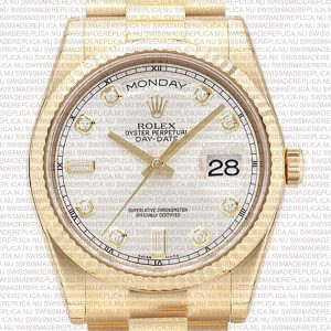 Replica Rolex Day-Date Dial Stick Markers Fluted Bezel 18k Gold - Image 2