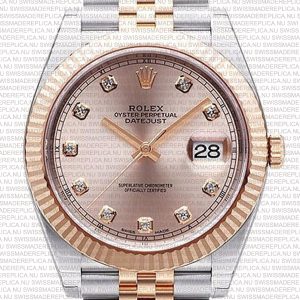 Replica Rolex Datejust 41mm 18k 2-Tone Jubilee Fluted Bezel Pink Sundust Dial Diamond Markers - Image 2