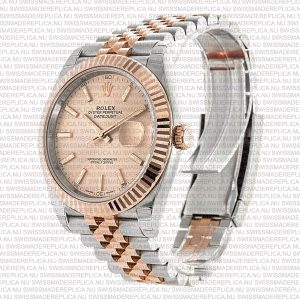 Replica Rolex Datejust 41mm 18k 2-Tone Jubilee Fluted Bezel Pink Sundust Dial Stick Markers - Image 6