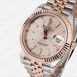 Replica Rolex Datejust 41mm 18k 2-Tone Jubilee Fluted Bezel Pink Sundust Dial Stick Markers - Image 5