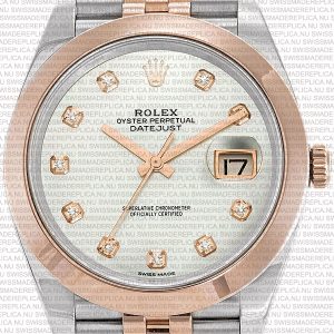 Replica Rolex Datejust 41mm 18k 2-Tone Jubilee Smooth Bezel MOP White Dial Diamond Markers - Image 2