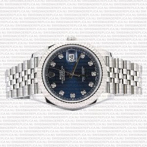 Replica Rolex Datejust 41mm 18k White Gold Jubilee Fluted Bezel Blue Dial Diamond Markers - Image 4
