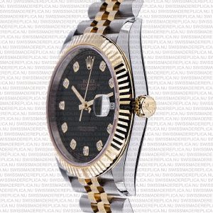 Replica Rolex Datejust 41mm 18k 2-Tone Yellow Gold Jubilee Fluted Bezel Black Dial Diamond Markers - Image 4