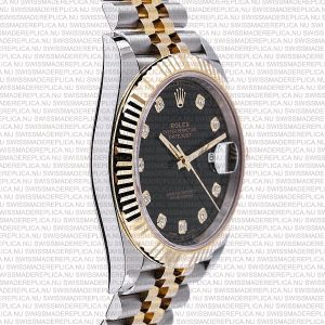Replica Rolex Datejust 41mm 18k 2-Tone Yellow Gold Jubilee Fluted Bezel Black Dial Diamond Markers - Image 3