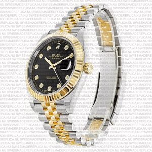 Replica Rolex Datejust 41mm 18k 2-Tone Yellow Gold Jubilee Fluted Bezel Black Dial Diamond Markers - Image 6