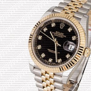 Replica Rolex Datejust 41mm 18k 2-Tone Yellow Gold Jubilee Fluted Bezel Black Dial Diamond Markers - Image 5