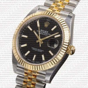 Replica Rolex Datejust 41mm 18k Yellow Gold Jubilee Fluted Bezel Black Dial Stick Markers - Image 5
