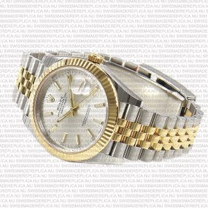 Replica Rolex Datejust 41mm 18k Yellow Gold Jubilee Fluted Bezel Silver Dial Stick Markers - Image 4