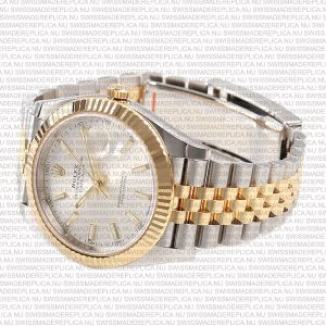 Replica Rolex Datejust 41mm 18k Yellow Gold Jubilee Fluted Bezel Silver Dial Stick Markers - Image 8