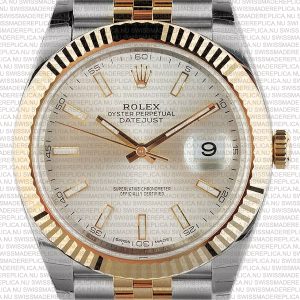 Replica Rolex Datejust 41mm 18k Yellow Gold Jubilee Fluted Bezel Silver Dial Stick Markers - Image 2