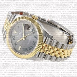 Replica Rolex Datejust 41mm 18k 2-Tone Yellow Gold Fluted Grey Roman - Image 6