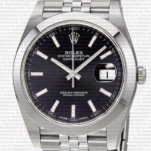 Replica Rolex Datejust 41mm Jubillee SS Black Dial Stick Markers - Image 2