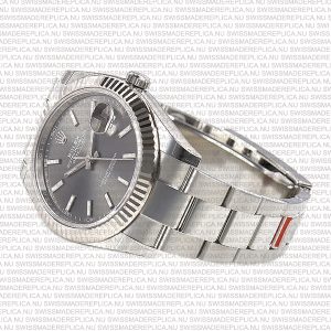 Replica Rolex Datejust 41mm 18k White Gold Flat Three Piece Links Fluted Bezel Rhodium Grey Dial Stick Markers - Image 6