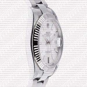 Replica Rolex Datejust 41mm 18k White Gold Flat Three Piece Links Fluted Bezel Silver Dial Stick Markers - Image 4