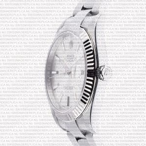 Replica Rolex Datejust 41mm 18k White Gold Flat Three Piece Links Fluted Bezel Silver Dial Stick Markers - Image 3