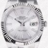Replica Rolex Datejust 41mm 18k White Gold Flat Three Piece Links Fluted Bezel Silver Dial Stick Markers - Image 2