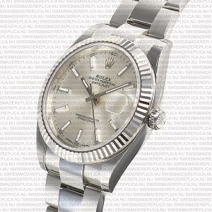 Replica Rolex Datejust 41mm 18k White Gold Flat Three Piece Links Fluted Bezel Silver Dial Stick Markers - Image 8
