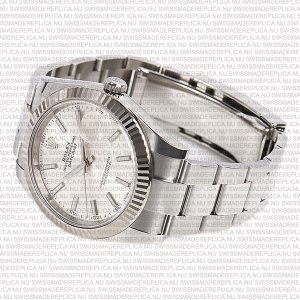 Replica Rolex Datejust 41mm 18k White Gold Flat Three Piece Links Fluted Bezel Silver Dial Stick Markers - Image 5