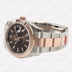 Replica Rolex Datejust 41mm 18k 2-Tone Rose Gold Flat Three Piece Links Fluted Bezel Chocolate Dial Stick Markers - Image 8