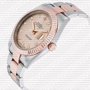 Replica Rolex Datejust 41mm 18k 2-Tone Rose Gold Flat Three Piece Links Fluted Bezel Pink Dial Diamond Markers - Image 6
