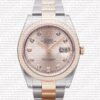 Replica Rolex Datejust 41mm 18k 2-Tone Rose Gold Flat Three Piece Links Fluted Bezel Pink Dial Diamond Markers