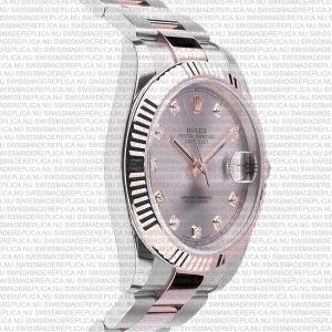 Replica Rolex Datejust 41mm 18k 2-Tone Rose Gold Flat Three Piece Links Fluted Bezel Pink Dial Diamond Markers - Image 4