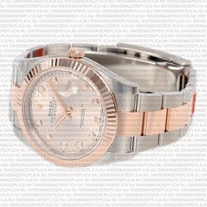 Replica Rolex Datejust 41mm 18k 2-Tone Rose Gold Flat Three Piece Links Fluted Bezel Pink Dial Diamond Markers - Image 7