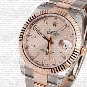 Replica Rolex Datejust 41mm 18k 2-Tone Rose Gold Flat Three Piece Links Fluted Bezel Pink Dial Stick Markers - Image 4