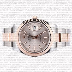 Replica Rolex Datejust 41mm 18k 2-Tone Rose Gold Flat Three Piece Links Fluted Bezel Pink Dial Stick Markers - Image 10
