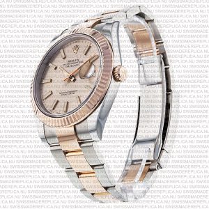 Replica Rolex Datejust 41mm 18k 2-Tone Rose Gold Flat Three Piece Links Fluted Bezel Pink Dial Stick Markers - Image 9