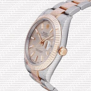 Replica Rolex Datejust 41mm 18k 2-Tone Rose Gold Flat Three Piece Links Fluted Bezel Pink Dial Stick Markers - Image 7