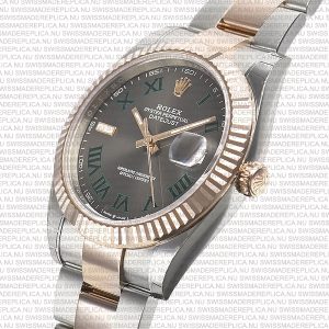 Replica Rolex Datejust 41mm 18k 2-Tone Rose Gold Flat Three Piece Links Fluted Bezel Grey Roman Markers - Image 6