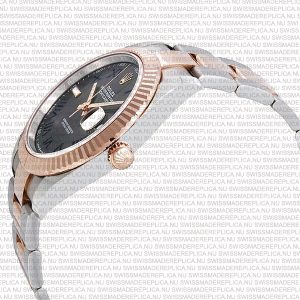 Replica Rolex Datejust 41mm 18k 2-Tone Rose Gold Flat Three Piece Links Fluted Bezel Grey Roman Markers - Image 8