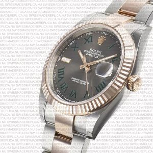 Replica Rolex Datejust 41mm 18k 2-Tone Rose Gold Flat Three Piece Links Fluted Bezel Grey Roman Markers - Image 3