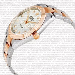 Replica Rolex Datejust 41mm 18k 2-Tone Rose Gold Flat Three Piece Links Fluted Bezel MOP White Dial Diamond Markers - Image 6