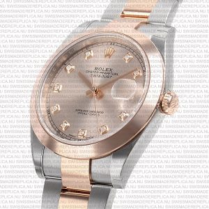 Replica Rolex Datejust 41mm 18k 2-Tone Rose Gold Flat Three Piece Links Smooth Bezel Pink Dial Diamond Markers - Image 8