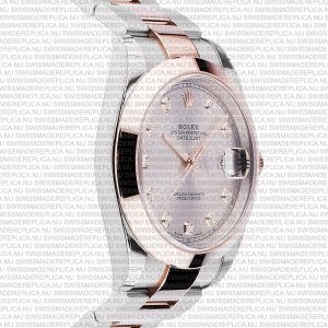 Replica Rolex Datejust 41mm 18k 2-Tone Rose Gold Flat Three Piece Links Smooth Bezel Pink Dial Diamond Markers - Image 4