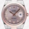 Replica Rolex Datejust 41mm 18k 2-Tone Rose Gold Flat Three Piece Links Smooth Bezel Pink Dial Diamond Markers - Image 2
