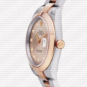 Replica Rolex Datejust 41mm 18k 2-Tone Rose Gold Flat Three Piece Links Smooth Bezel Pink Dial Diamond Markers - Image 5