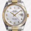 Replica Rolex Datejust 41mm 18k 2-Tone Yellow Gold Flat Three Piece Links Fluted Bezel MOP White Dial Diamond Markers - Image 2