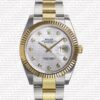 Replica Rolex Datejust 41mm 18k 2-Tone Yellow Gold Flat Three Piece Links Fluted Bezel MOP White Dial Diamond Markers