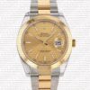 Replica Rolex Datejust 41mm 18k 2-Tone Yellow Gold Flat Three Piece Links Smooth Bezel Gold Dial Stick Markers