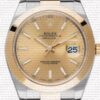 Replica Rolex Datejust 41mm 18k 2-Tone Yellow Gold Flat Three Piece Links Smooth Bezel Gold Dial Stick Markers - Image 2