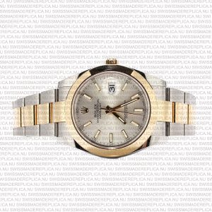 Replica Rolex Datejust 41mm 18k 2-Tone Yellow Gold Flat Three Piece Links Smooth Bezel Silver Dial Stick Markers - Image 7