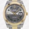 Replica Rolex Datejust 41mm 18k 2-Tone Yellow Gold Flat Three Piece Links Smooth Bezel Grey Roman Markers - Image 2