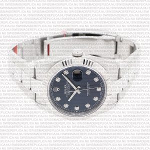 Replica Rolex Datejust 41mm 18k 2-Tone White Gold Flat Three Piece Links Fluted Bezel Blue Dial Diamond Markers - Image 7
