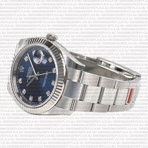 Replica Rolex Datejust 41mm 18k 2-Tone White Gold Flat Three Piece Links Fluted Bezel Blue Dial Diamond Markers - Image 4