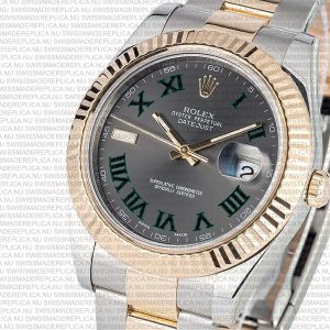 Replica Rolex Datejust 41mm 18k 2-Tone Green Dial with Roman Markers - Image 4