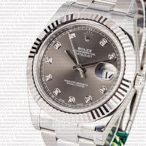 Replica Rolex Datejust 41mm 18k White Gold Black Dial Diamond Markers - Image 4
